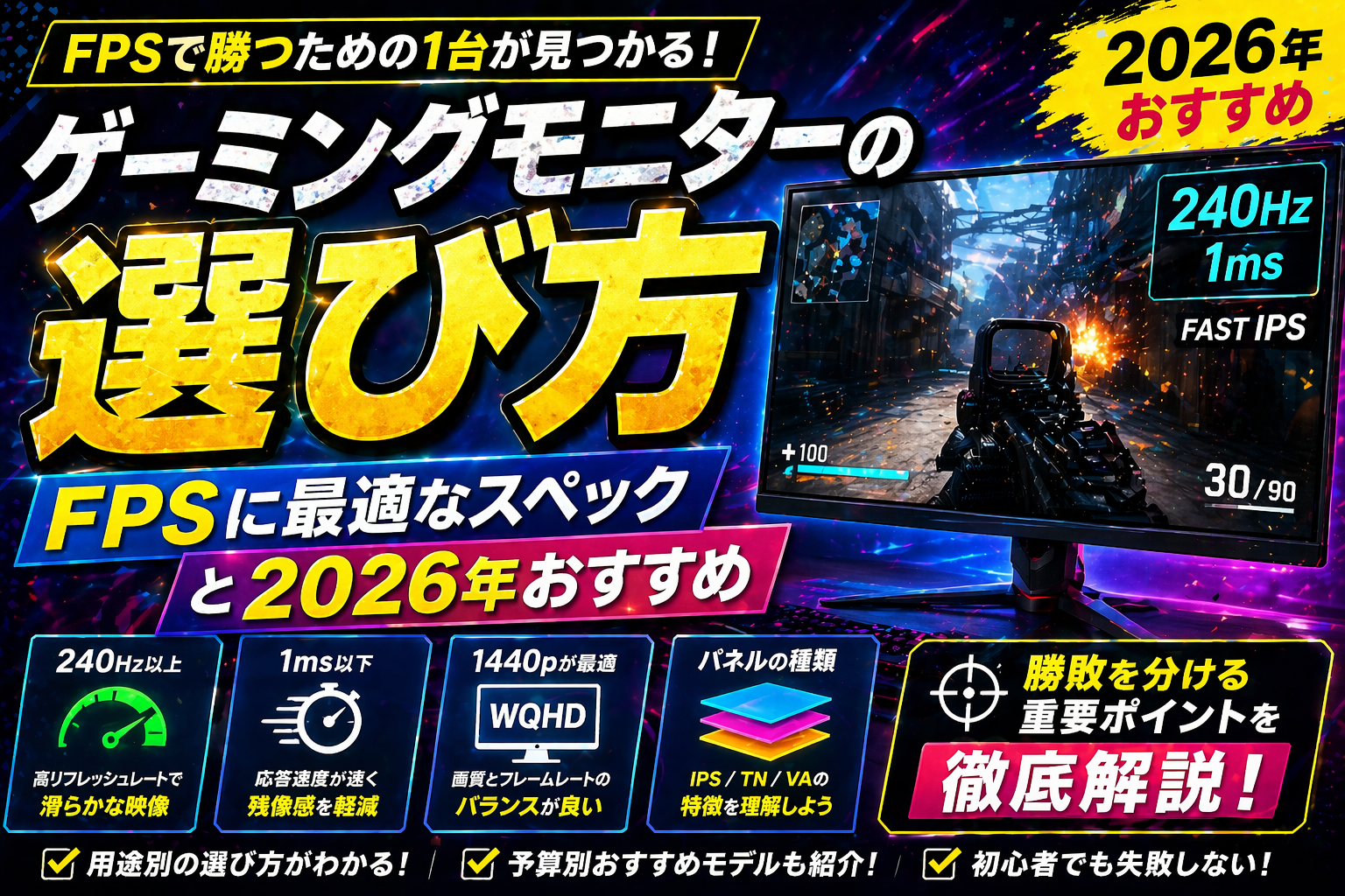 ゲーミングモニターの選び方2026｜FPS最適スペック・おすすめ20モデルを徹底比較