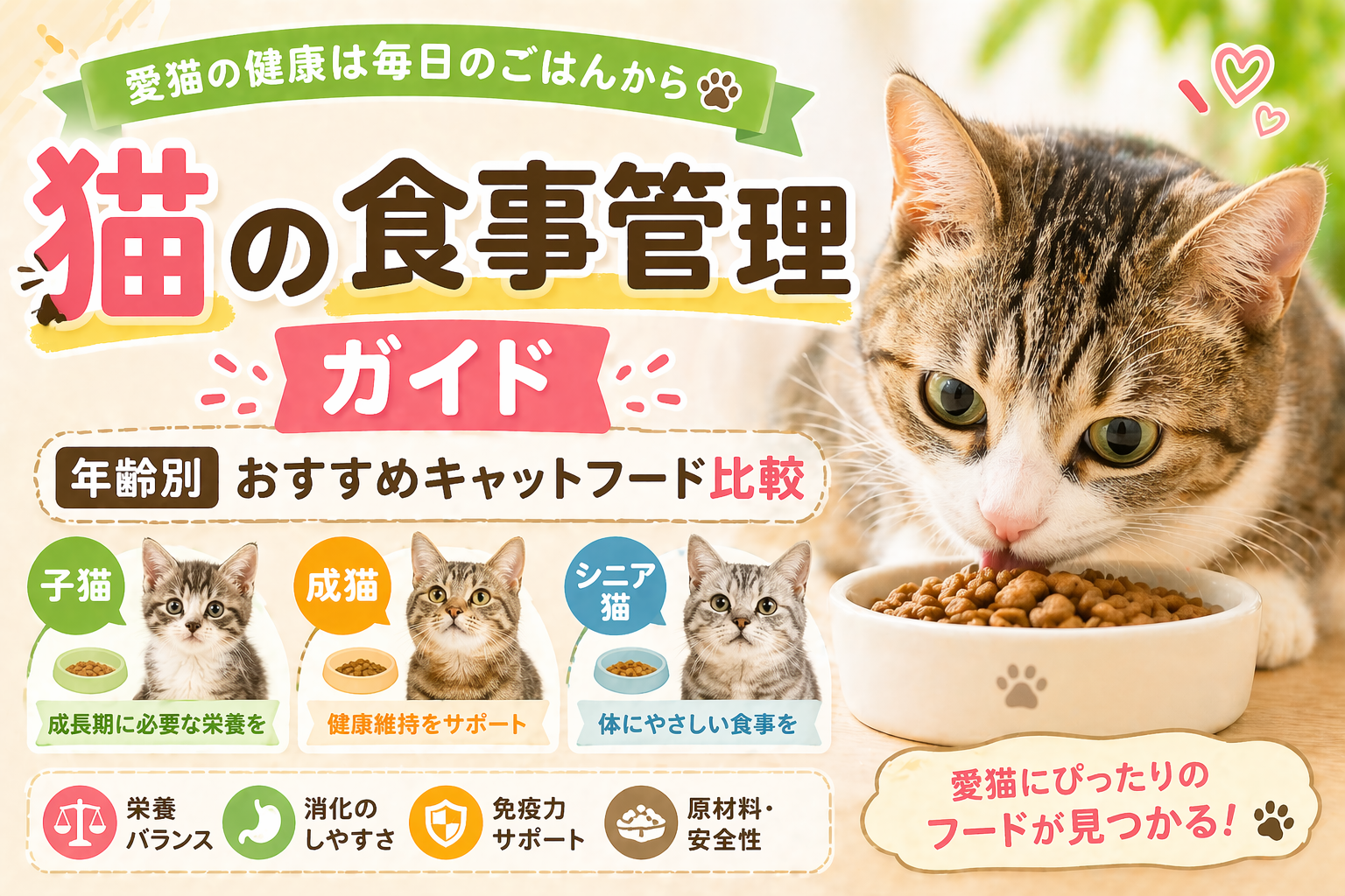 猫の食事管理ガイド｜年齢別おすすめキャットフード比較