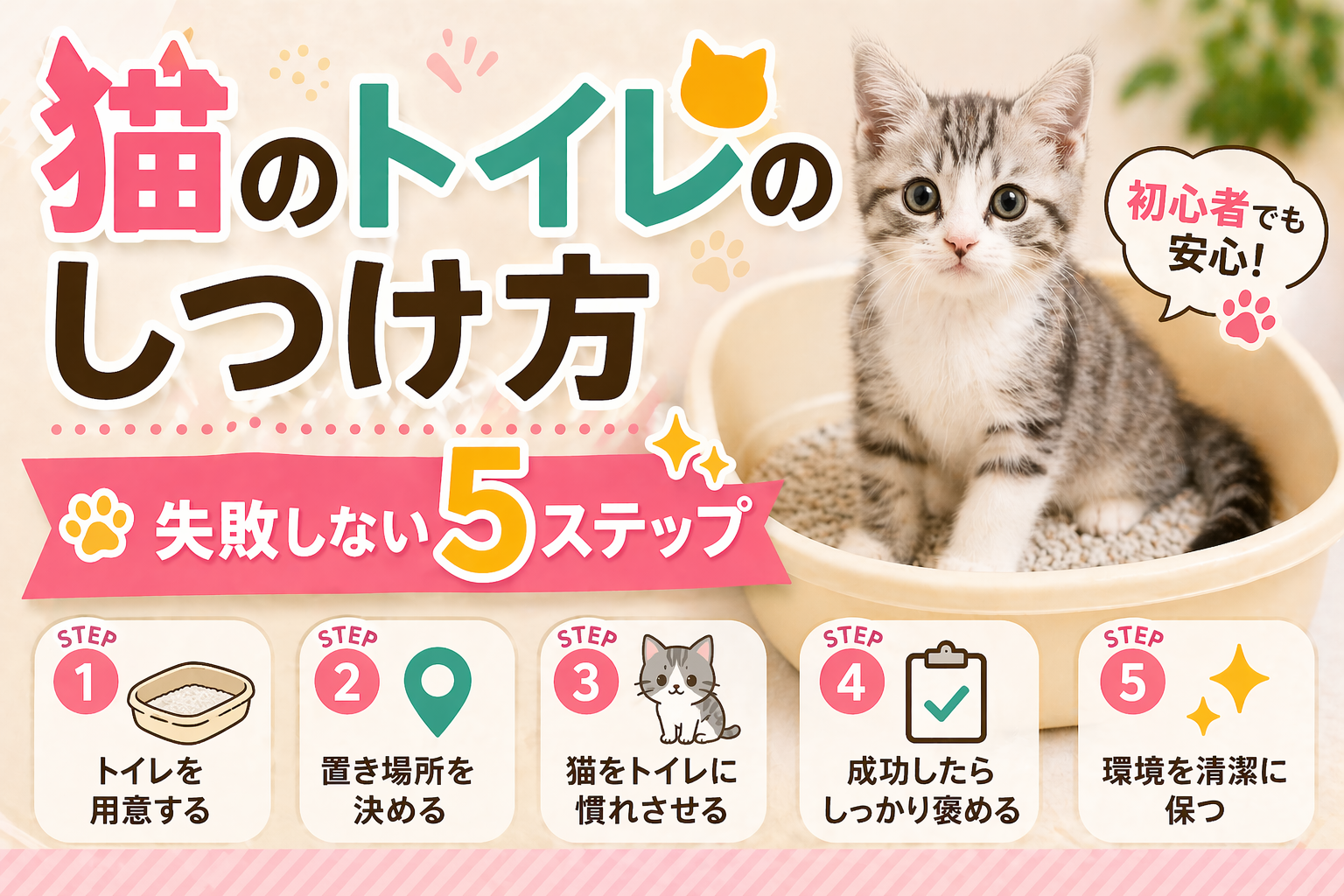 猫のトイレのしつけ方完全ガイド2026｜失敗しない5ステップとトラブル対処法