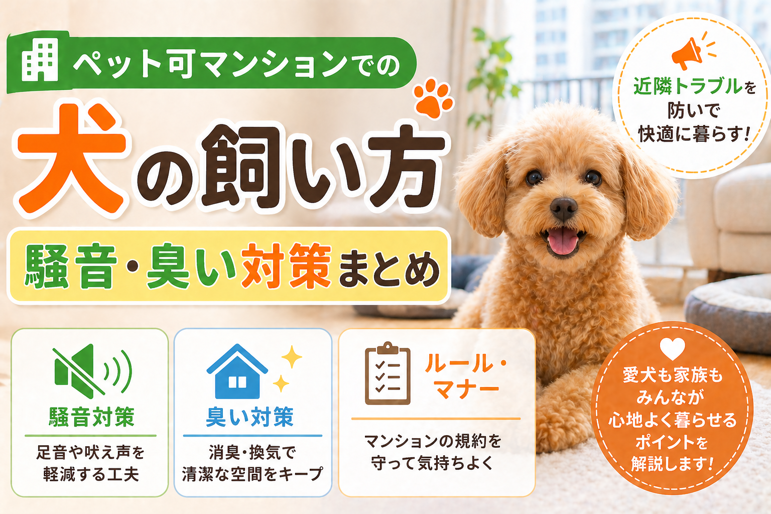 ペット可マンションでの犬の飼い方｜騒音・臭い対策まとめ